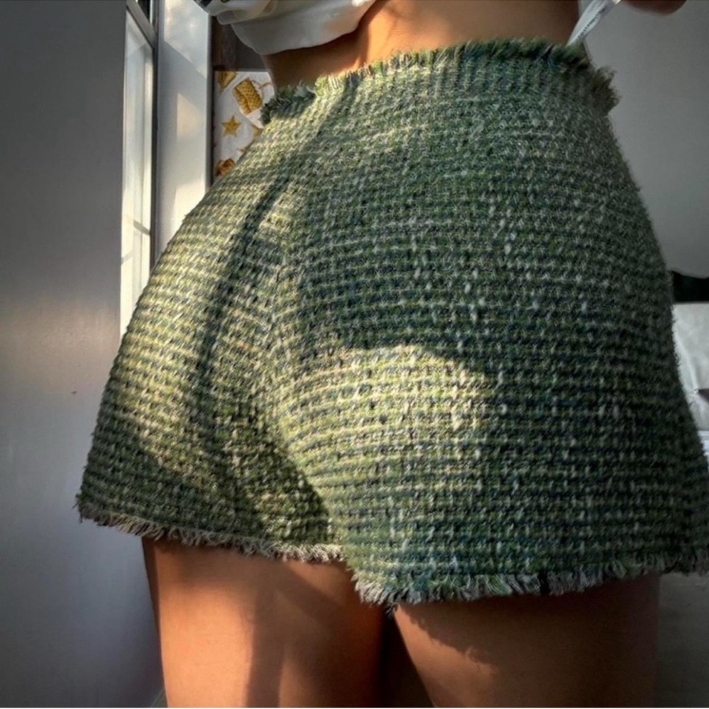 Self-Portrait Green Tweed Mini Skort Sz 2 - Picture 4 of 11